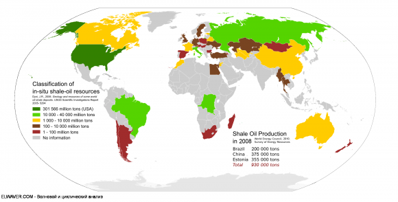 Распределение сланцевой нефти по странам